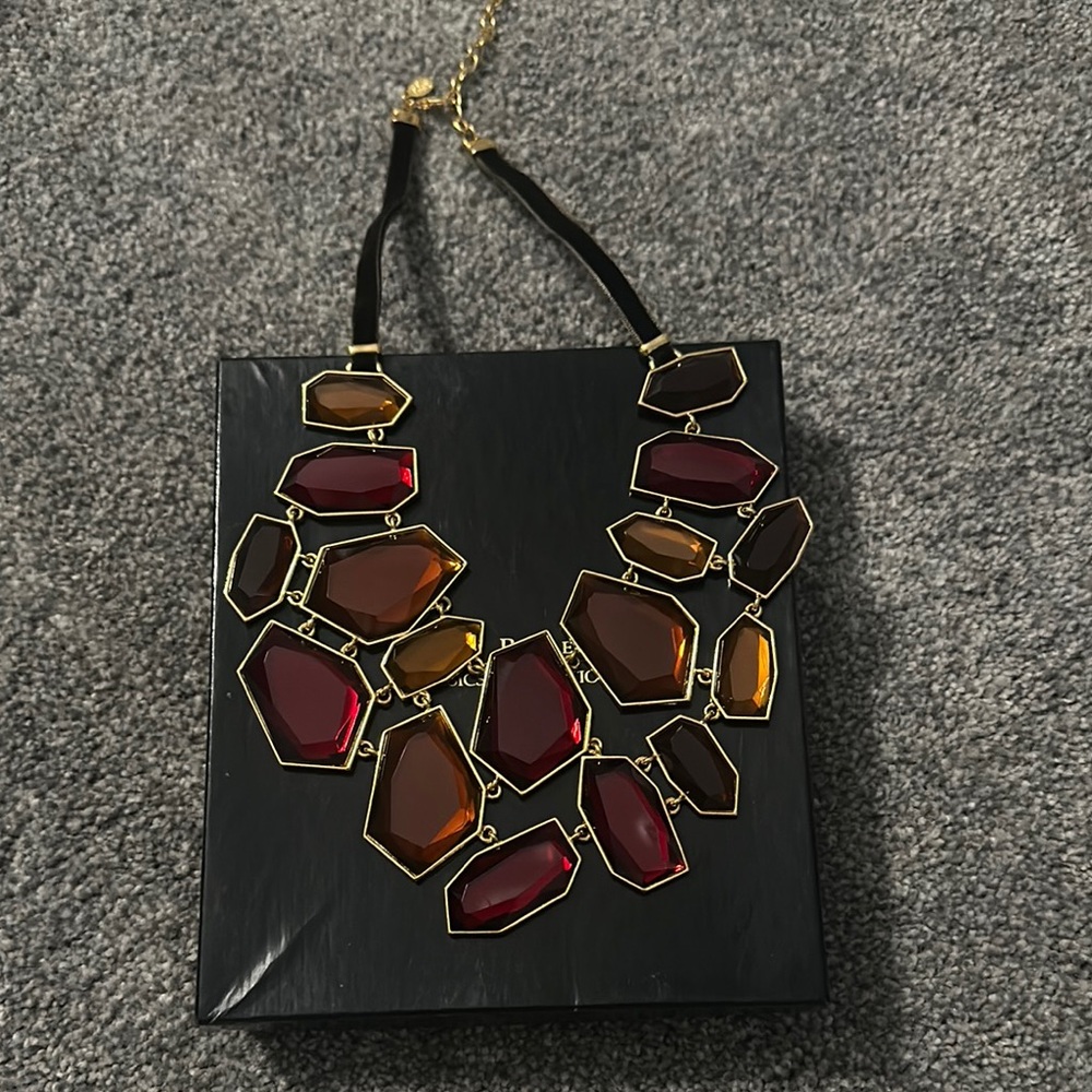 Joan Rivers Statement Necklace with Red and Amber Stones